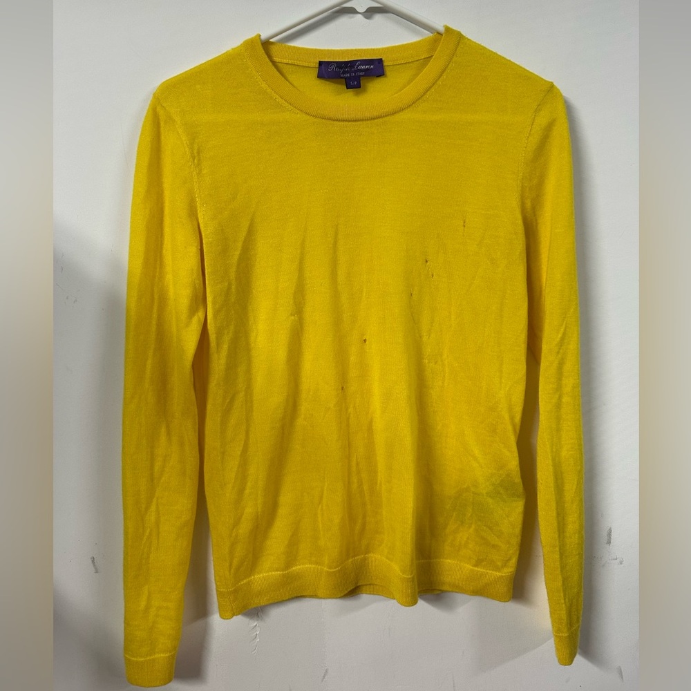 Ralph Lauren Purple Label Cashmere Sweater Women Size Small Yellow Crewneck